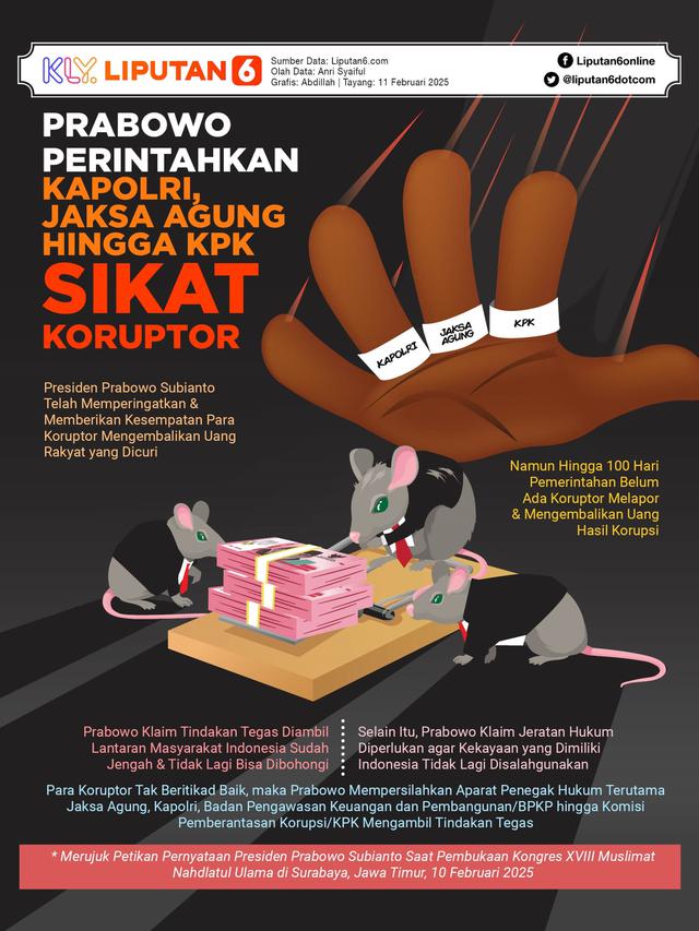 Infografis Prabowo Perintahkan Kapolri, Jaksa Agung hingga KPK Sikat Koruptor