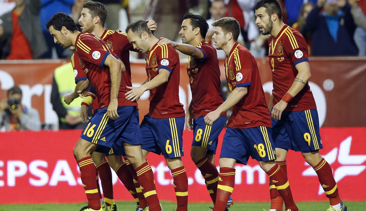 Spanyol mengikuti Piala Dunia 2014 dengan Status sebagai Juara Piala Dunia 2010 namun Performa  pada 2014 tidak meyakinkan, Spanyol hanya berada pada peringkat tiga grup, sekali menang dan dua kali kalah.  (AFP/Jose Jordan)