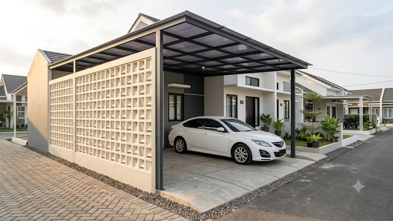 Model Carport untuk Rumah Type 36 dengan Dinding Roster