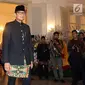 Senyum Wakil Gubernur DKI Jakarta Sandiaga Uno saat merayakan Malam Resepsi HUT ke-491 Kota Jakarta di Balai Kota Jakarta, Jumat (22/6). Acara tersebut dihadiri oleh para duta besar negara dan sejumlah tokoh. (Liputan6.com/JohanTallo)