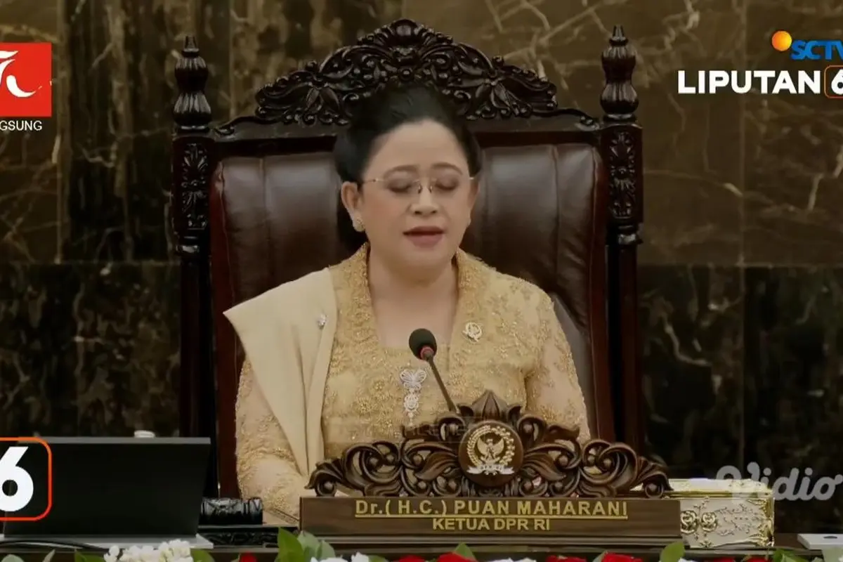 Ketua DPR RI Puan Maharani saat pidato pada sidang tahunan 2024.