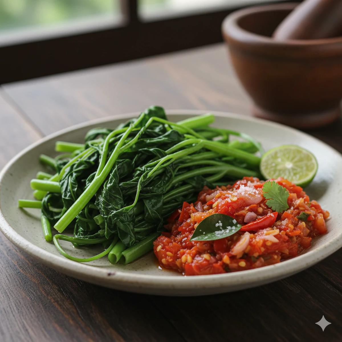 Kangkung Kukus dengan Sambal Tomat Segar
