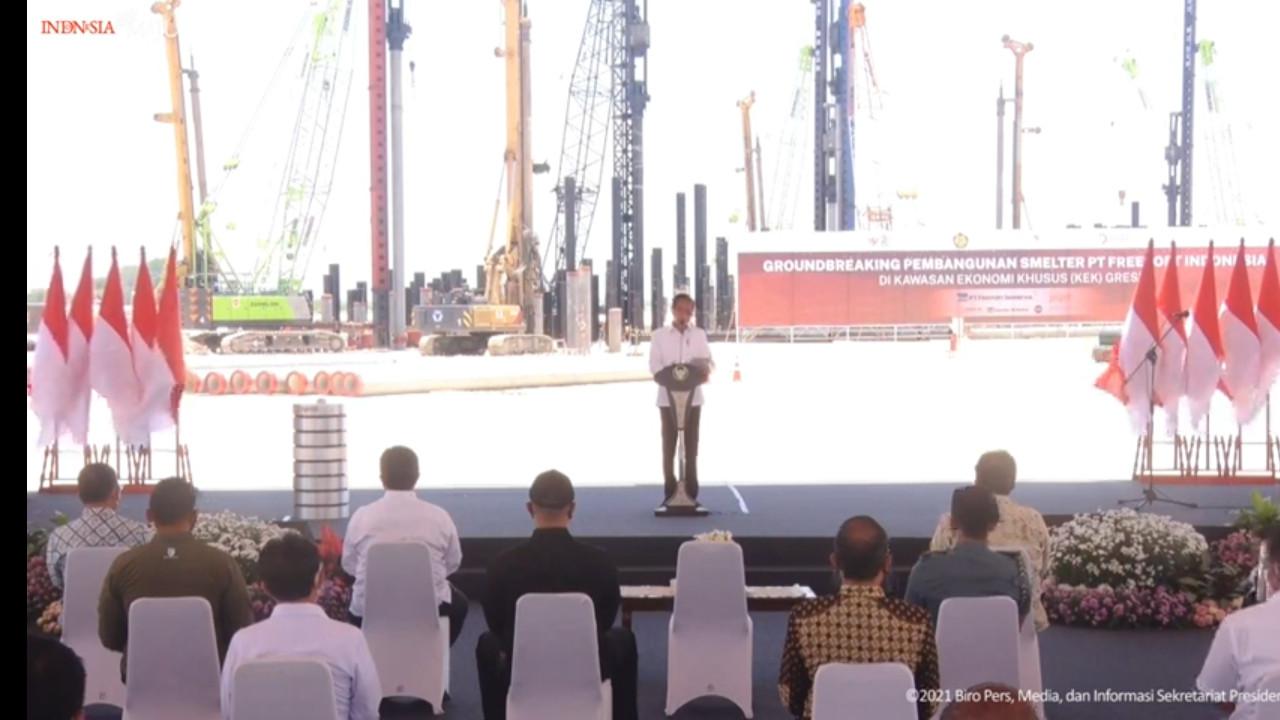 Presiden Jokowi mencanangkan pembangunan pembangunan Smelter PT Freeport Indonesia di Gresik Jawa Timur hari ini. (Istimewa)