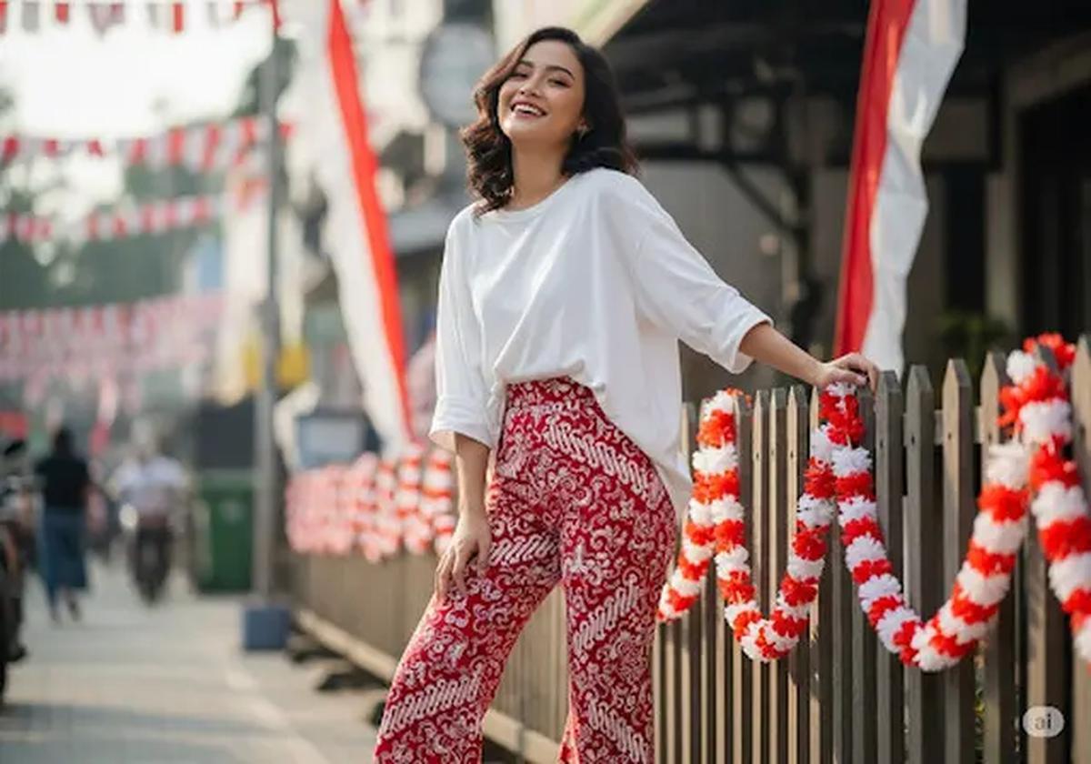 Kemeja Oversize &amp; Celana Flare Merah Putih/Outfit untuk Rayakan 17 Agustus (Sumber: gemini.com)
