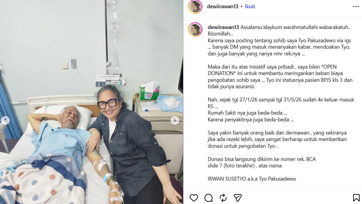 Tio Pakusadewo Dirawat di RS dengan BPJS Kelas 3, Dewi Irawan Inisiatif Galang Dana