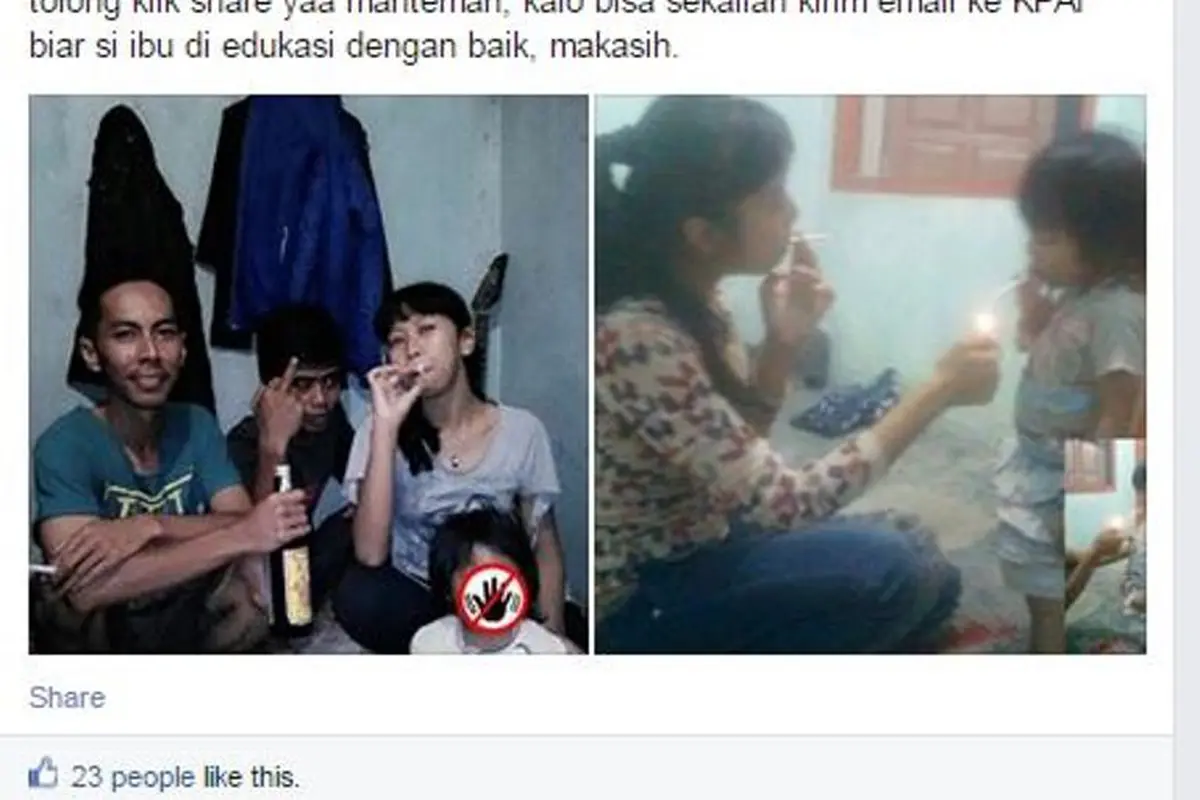 Foto Perempuan Nyalakan Rokok pada Balita Gemparkan Dunia Maya