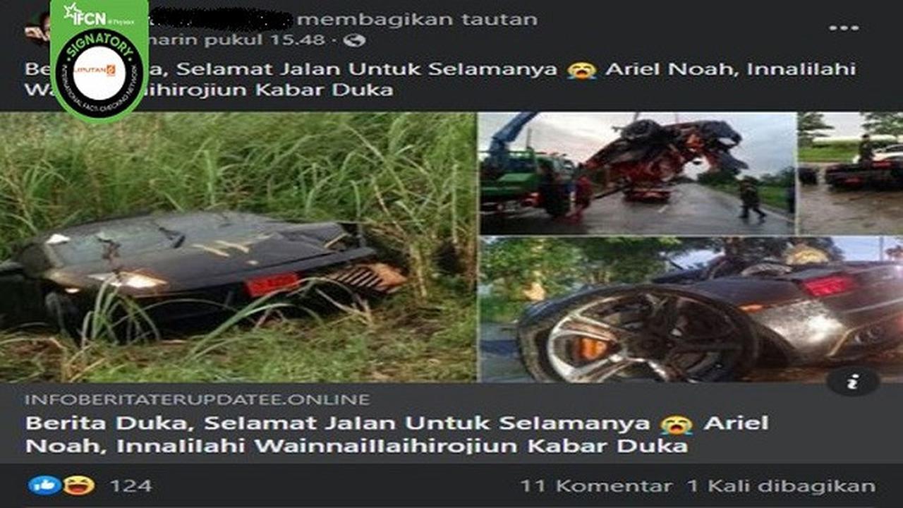 Gambar Tangkapan Layar Kabar Hoaks tentang Ariel Noah Meninggal Dunia (sumber: Facebook).