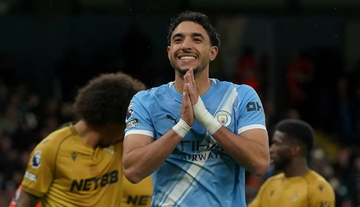 Sebelum turun minum, Omar Marmoush berhasil menggandakan keunggulan untuk Manchester City. (AP Photo/Ian Hodgson)