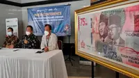 BI Cirebon saat memberi keterangan pers terkait informasi penukaran uang untuk Lebaran tahun 2021. Foto (Liputan6.com / Panji Prayitno)