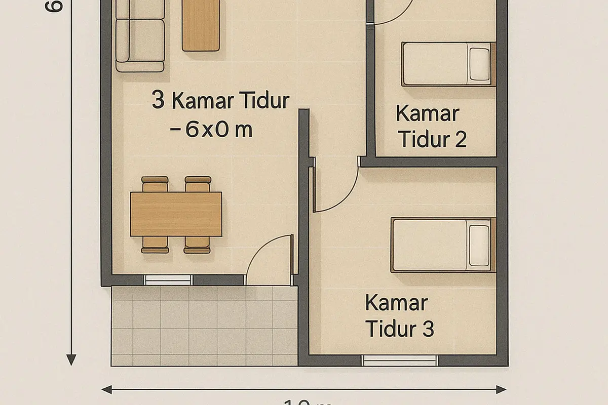Inspirasi Denah Rumah Ukuran 6x10 Minimalis untuk Lahan Sempit (Image by ChatGPT)