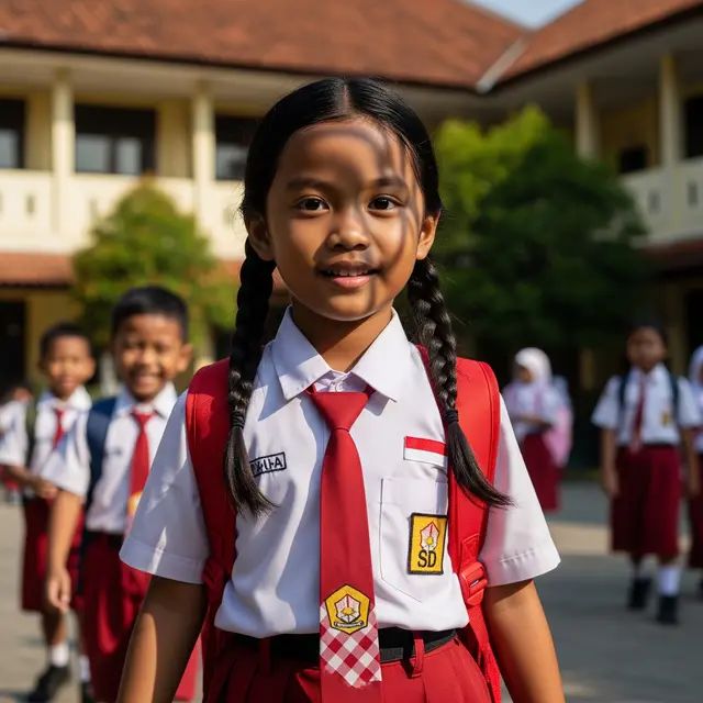 Anak Sekolah dengan Rambut Model Kepang Dua (Double Braids)/ AI Generated