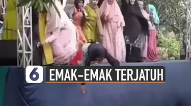 Video seorang emak-emak terjatuh saat joget-jogetan di panggung viral di media sosial.