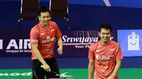 Hendra Setiawan / Mohammad Ahsan lolos ke perempat final Kejurnas PBSI 2017 Gubernur Kepulauan Bangka Belitung di GOR Sahabudin, Pangkal Pinang, Rabu (29/11/2017). (Humas PP PBSI)