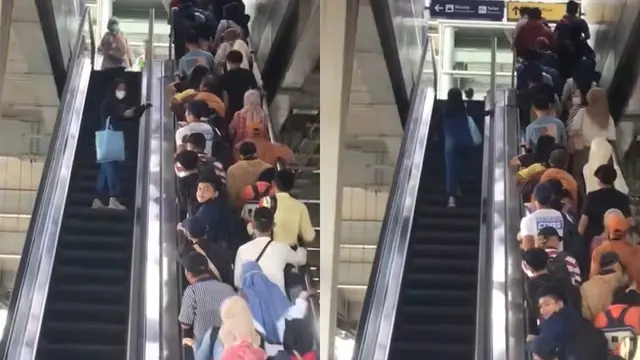 Wanita Salah Naik Eskalator