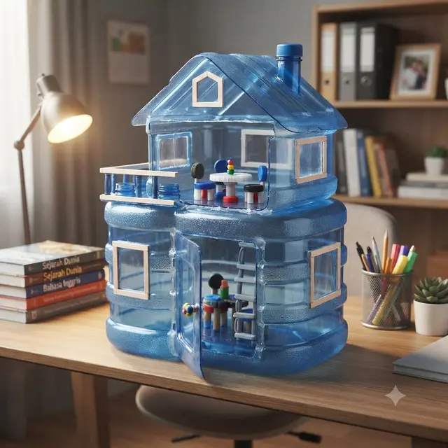 Barang hobi dari galon bekas model diorama rumah