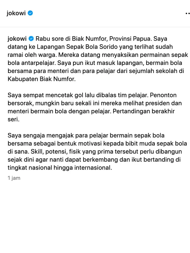 Unggahan Presiden Jokowi. (Foto: Dok. Instagram @jokowi)