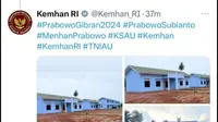 Akun X milik Kementerian Pertahanan menulis tagar PrabowoGibran2024 dalam unggahan peresmian 2 mess dan 22 unit rumah tempat tinggal di Lanud Raden Sadjad Natuna, Provinsi Kepulauan Riau. (Ist).