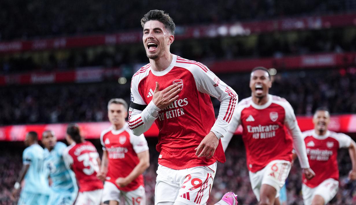 Gol tunggal Kai Havertz menjadi penentu tiga poin yang semakin mendekatkan The Gunners ke mahkota Premier League pertama mereka dalam 22 tahun terakhir. (John Walton/PA via AP)