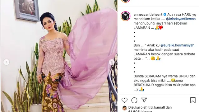 Ada Kisah Haru di Balik Pembuatan Kebaya Krisdayanti untuk Acara Lamaran Aurel Hermansyah dan Atta Halilintar. (instagram.com/anneavantieheart)