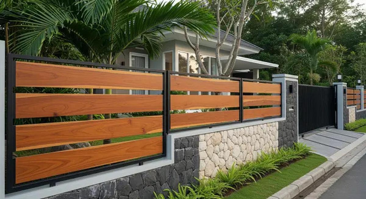 8 Desain Pagar Besi Kombinasi Kayu dan Batu Alam, Bikin Hunian Tampak Modern