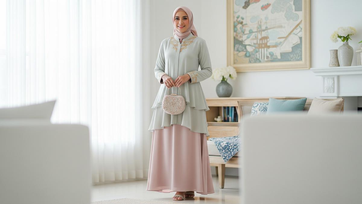 7 Model Gamis Potongan Dua Tingkat untuk Lebaran 2026, Cocok untuk Ibu-ibu