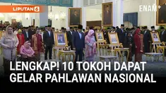 Presiden Prabowo Subianto menganugerahkan gelar pahlawan nasional ke sepuluh tokoh. Ada mantan presiden, ulama hingga tokoh buruh. Pemberian gelar pahlawan nasional berlangsung di Istana Negara, Jakarta, Senin (10/11)