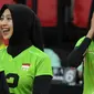 Selebrasi pemain Timnas voli putri Indonesia, Alridhania Risqamara (kiri) bersama Bela Sabrina setelah mencetak angka saat menghadapi Singapura pada laga Grup B AVC Challenge Cup 2024 di Rizal Memorial Coliseum, Manila, Filipina, Jumat (24/5/2024). Indonesia menang 3-0 (25-14, 25-13, 25-14). (Asian Volleyball Confederation)