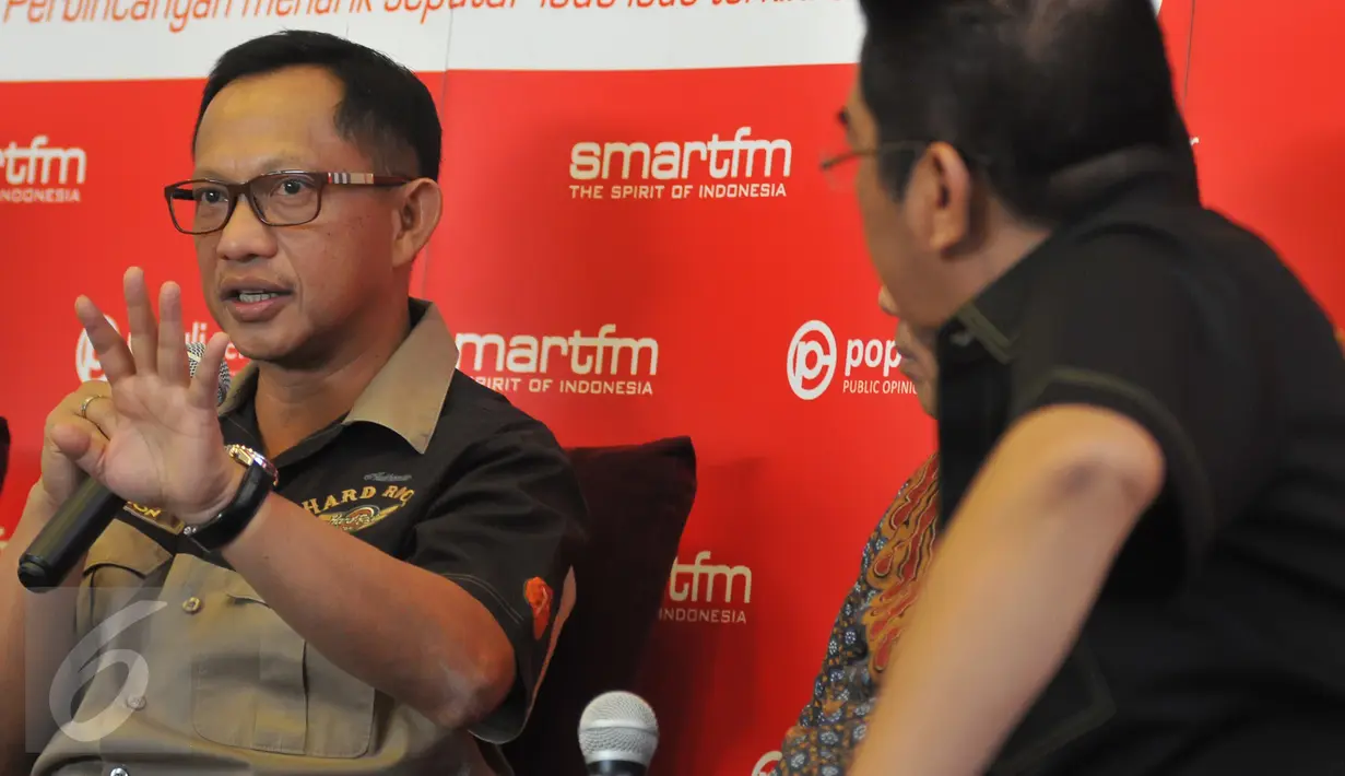 Tito Karnavian saat diskusi ‘Keamanan Jelang Lebaran’, Jakarta, Sabtu (4/7/2015). Kejahatan yang sering muncul jelang lebaran adalah perampokan minimarket, pencurian dengan kekerasan di jalan, tawuran, dan banjing locat . (Liputan6.com/Herman Zakharia)