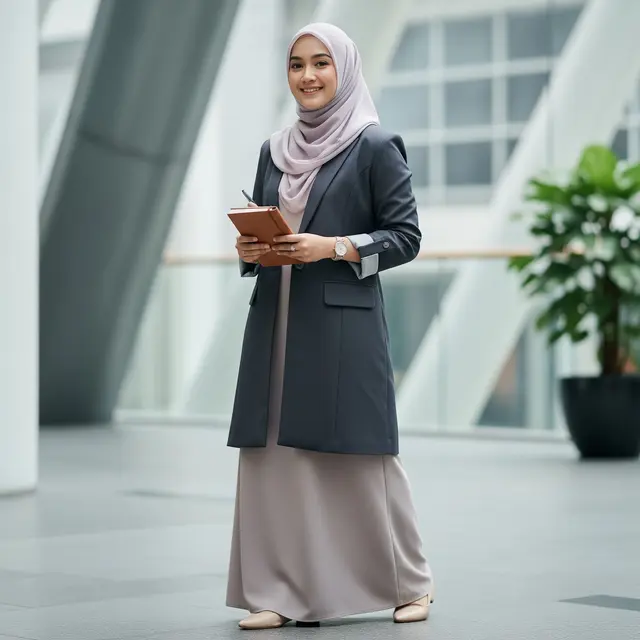 9 Model Gamis Kombinasi Blazer Formal untuk Acara Kantor, Pilihan Stylish Muslimah