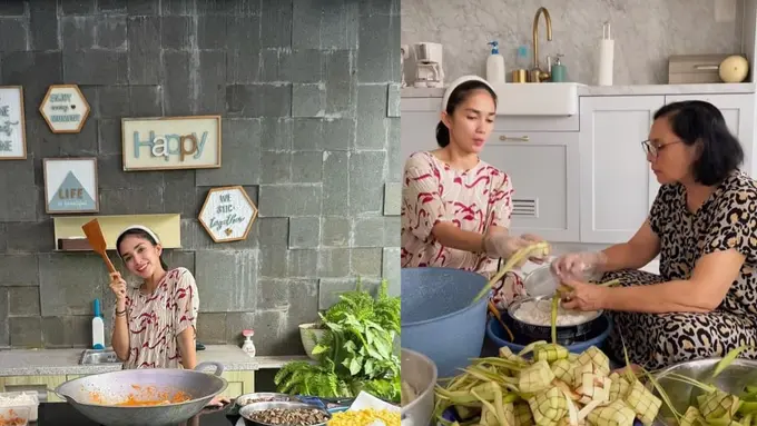 Potret Ussy Sulistiawaty mengajari mertua buat ketupat (Sumber: Instagram/@ussypratama)