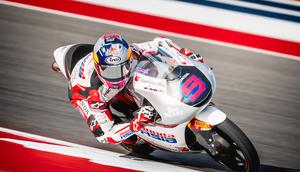 Veda Ega Pratama pada kualifikasi Moto3 Amerika Serikat di Sirkuit Austin hari Sabtu (28/03/2026) malam WIB. (Honda Team Asia)