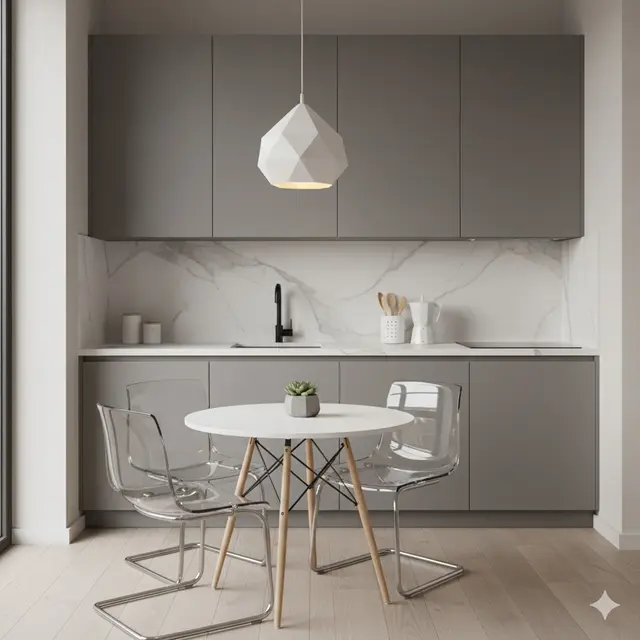 Dapur dengan Palet Abu-Abu Netral/Dapur Modern Serba Fungsional di Lahan Sempit (Sumber; gemini.com)