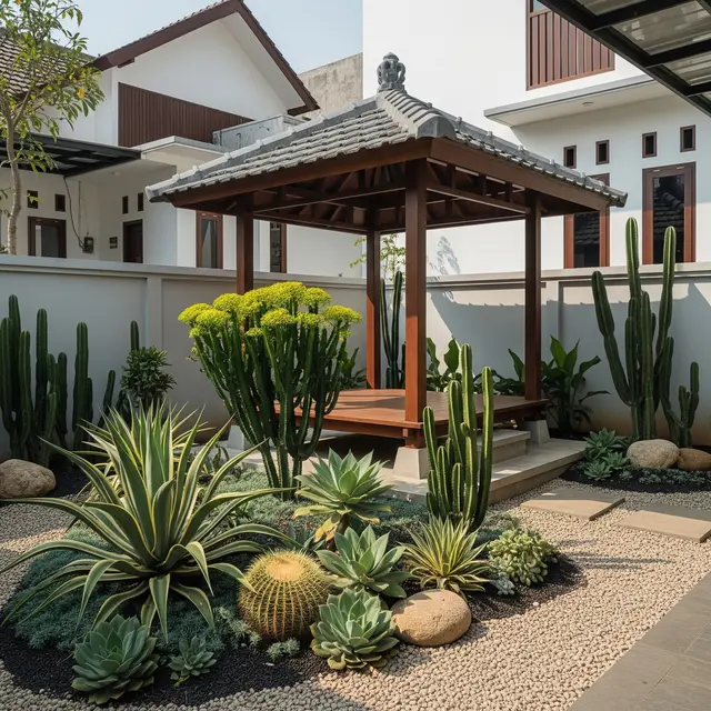 6 Ide Gazebo dengan Taman Kering, Paduan Estetika Alam dengan Perawatan Mudah