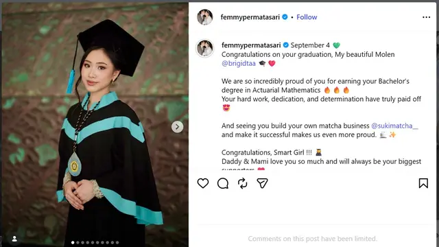 anak Femmy Permatasari lulus kuliah (instagram.com/femmypermatasari)