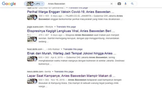 Gambar Tangkapan Layar Penelusuran Foto dengan Google Reverse Image.