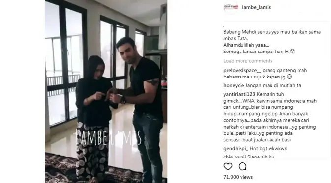 Mehdi  Zati kembali melamar Tata Janeeta. (foto: instagram.com/lambe_lamis)