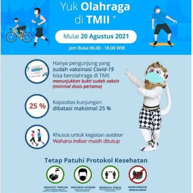 TMII Sudah Dibuka Kembali untuk Berolahraga, Apa Saja Persyaratannya?