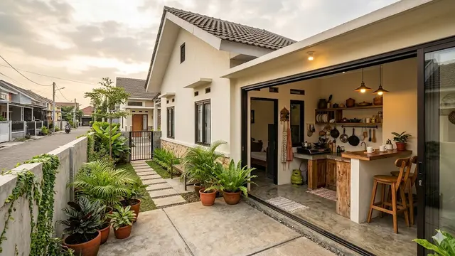 Contoh Rumah Kecil Type 45 dengan Taman Belakang dan Dapur Terbuka
