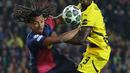Keunggulan 1-0 Barcelona atas Borussia Dortmund bertahan hingga akhir babak pertama. (LLUIS GENE/AFP)