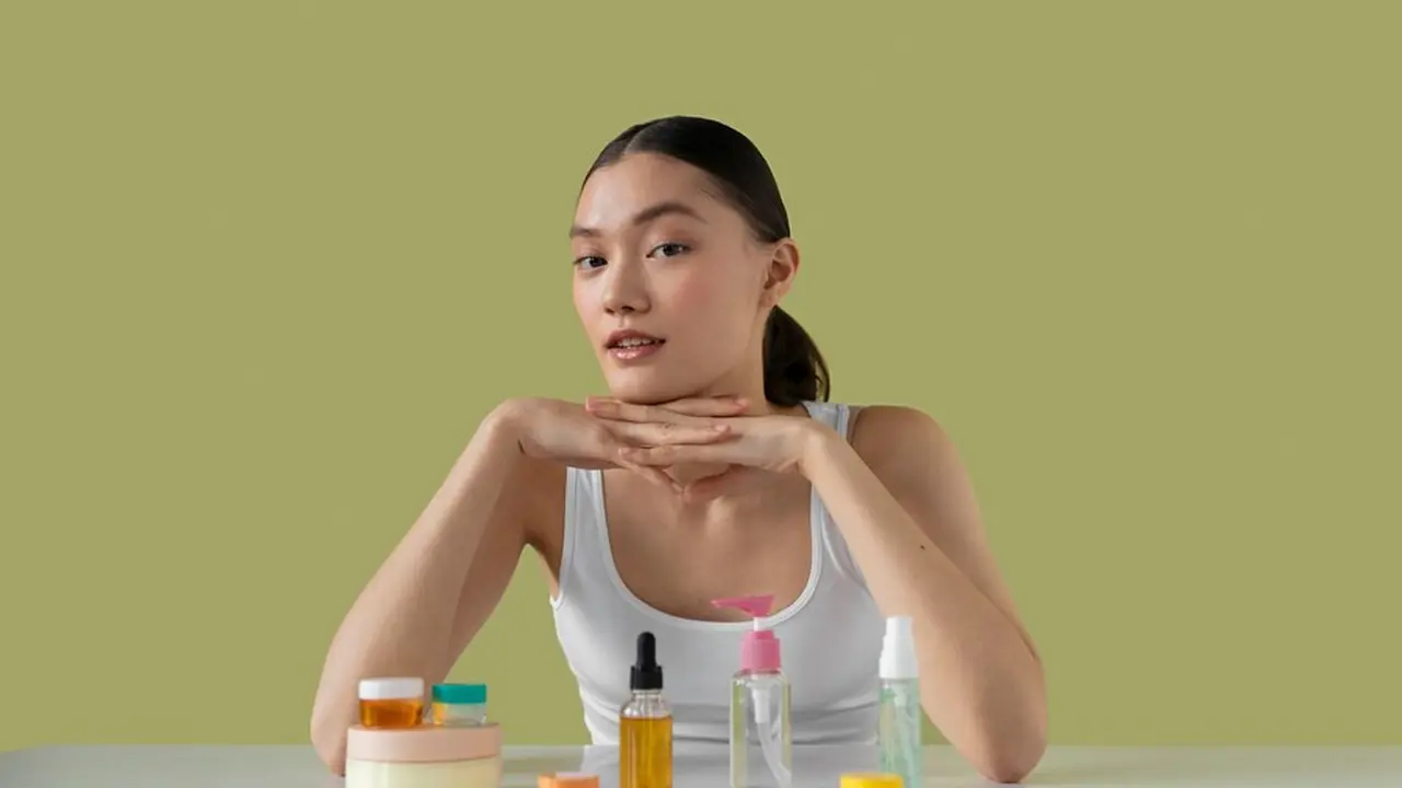 Ilustrasi perempuan dan produk skincare/freepik.com