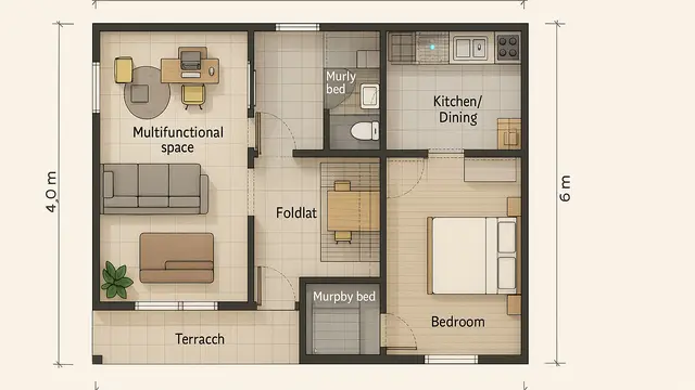Model Denah Rumah Minimalis 9x6 Meter dengan Teras Depan yang Cocok di 2025/ Ilustrasi oleh AI