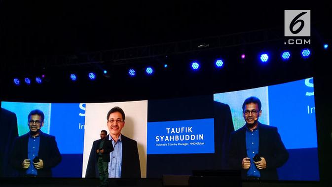 Muhammad Taufik Syahbuddin selaku Country Manager HMD Global Indonesia ungkap Nokia 2.2 di Jakarta, Kamis (27/6/2019). (Liputan6.com/ Linda Fahira Putri)