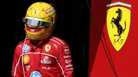 Pembalap Ferrari asal Inggris, Lewis Hamilton, keluar dari garasinya menjelang start yang tertunda setelah bendera merah dikibarkan akibat visibilitas Grand Prix Formula Satu Belgia di sirkuit Spa-Francorchamps, Spa, pada 27 Juli 2025. (YVES HERMAN/POOL/AFP)