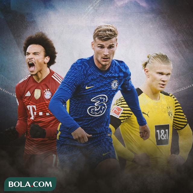 Ilustrasi - Leroy Sane, Timo Werner, Erling Haaland