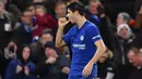 Gaya pemain Chelsea, Alvaro Morata merayakan gol saat melawan Brighton pada laga Premier League di Stamford Bridge, London, (26/12/2017). Chelsea menang 2-0. (AFP/Ben Stansall)