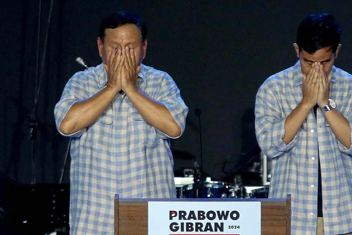 Momen Pidato Kemenangan Hasil Hitung Cepat Pasangan Prabowo-Gibran di Istora Senayan Jakarta