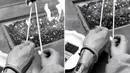 Ia mengunggah foto hitam putih yang memperlihatkan tangan pria misterius dan dirinya yang membakar marshmallows. (instagram/arianagrande)