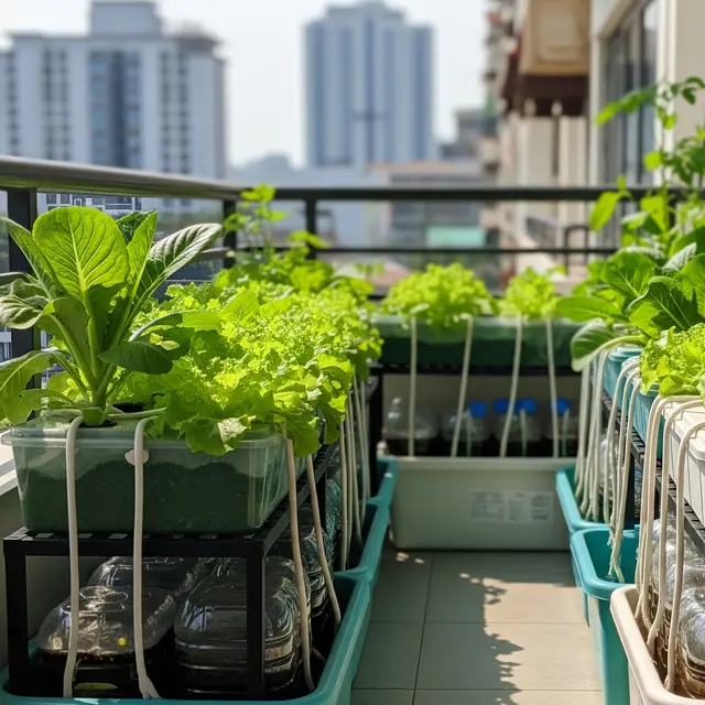 Kebun Sayur di Teras Sempit yang Tetap Subur Tanpa Siram Setiap Hari (Image by Gemini AI)