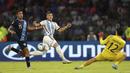 Pemian Timnas Argentina U-20, Ignacio Maestro, berusaha mencetak gol ke gawang Guatemala pada laga Grup A Piala Dunia U-20 2023 di Estadio Unico Madre de Ciudades, Rabu (24/5/2023). Argentina membungkam Guatemala tiga gol tanpa balas. (AP Photo/Nicolas Aguilera)
