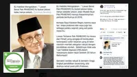 Banner - Cek Fakta - Screen capture akun Facebook yang menyebut soal Habibie dan Prabowo.